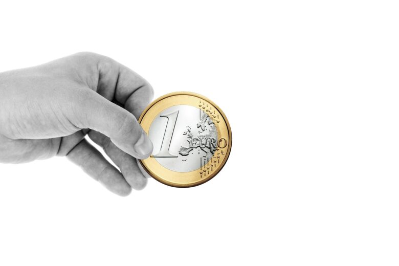 一枚の硬貨を指でつまむ手