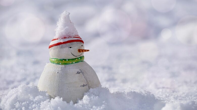雪の上にたたずむ小さな雪だるま